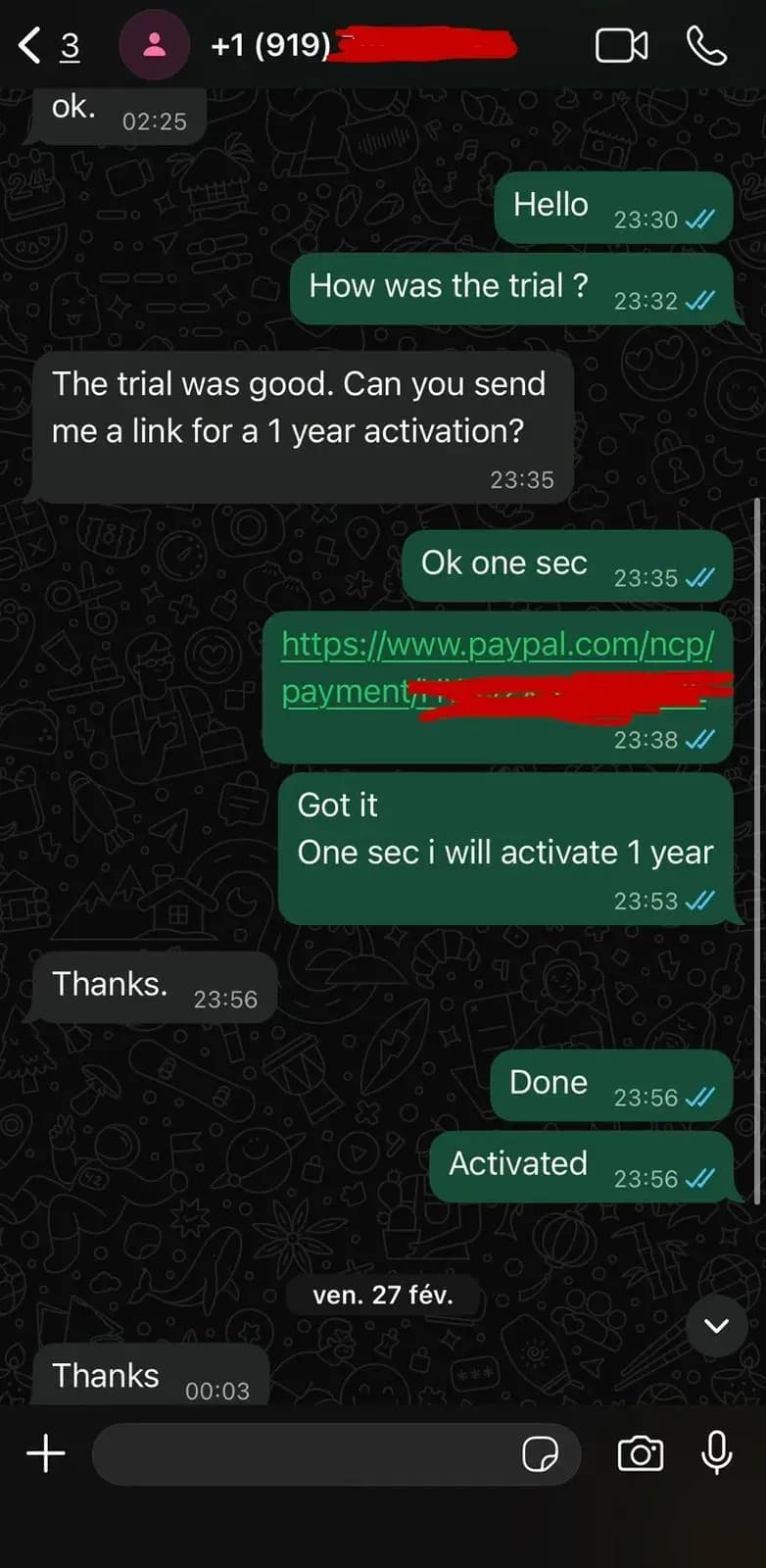 Watchzio customer review screenshot 1 — verified WhatsApp feedback