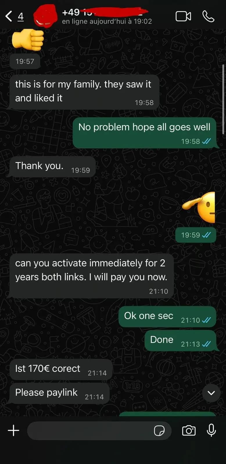 Watchzio customer review screenshot 10 — verified WhatsApp feedback